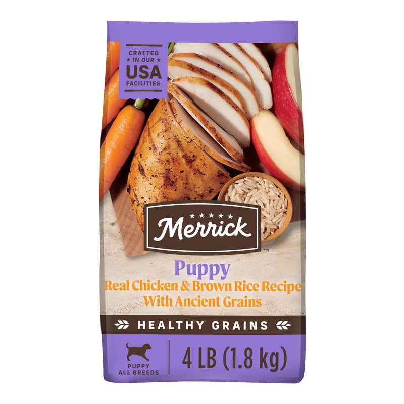 Merrick Healthy Grains Premium Dry Dog Food, Wholesome And Natural Kibble For Healthy Digestion, Puppy Recipe - 4.0 lb. Bag - Image 1